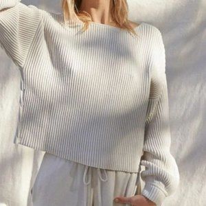 LUNYA Cozy Organic Cotton Silk Reversible Pullover in Sincere White